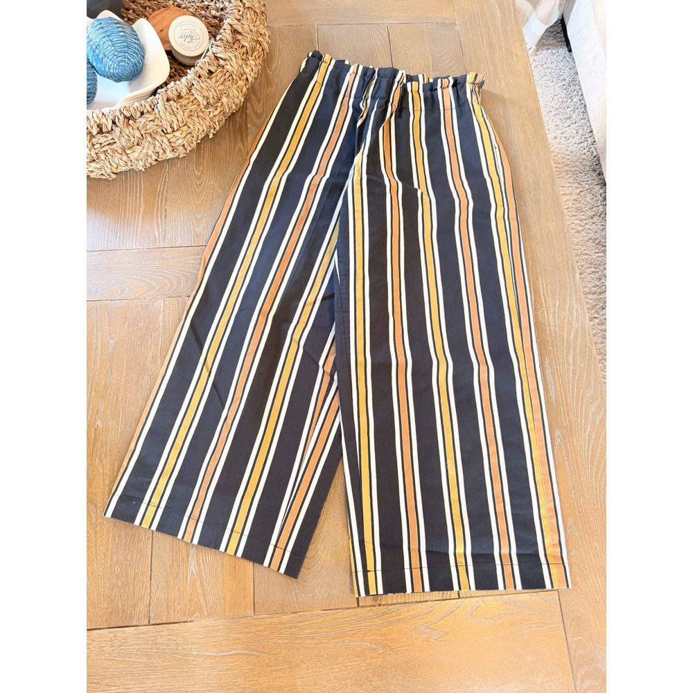 Collection Privee Striped Wide Leg Pants Womens Black Orange IT 44